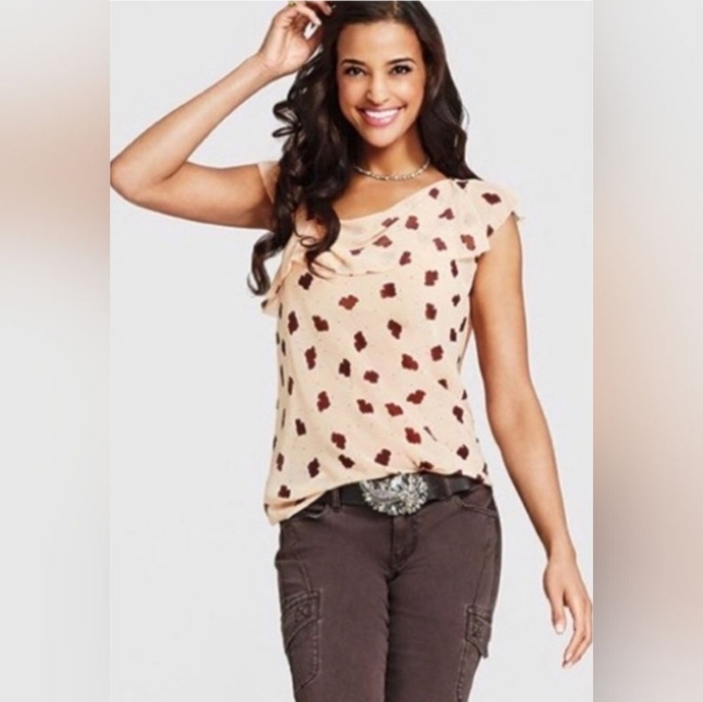 Cabi Cream Playful Me Leaf & Polka Dot Print Semi Sheer Sleeveless Top Medium